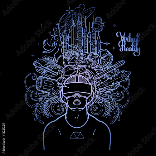 Graphic man wearing virtual reality headset