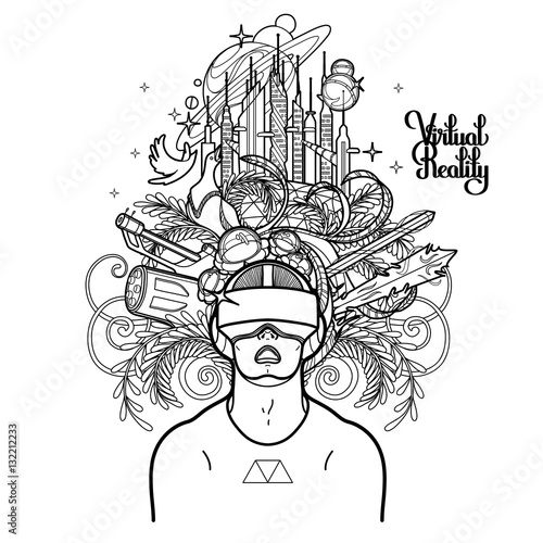 Graphic man wearing virtual reality headset
