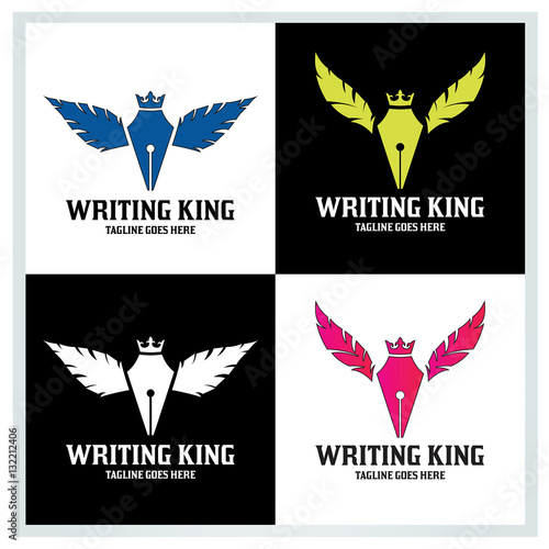 Writing king logo design template ,Wings logo design concept ,Vector illustration