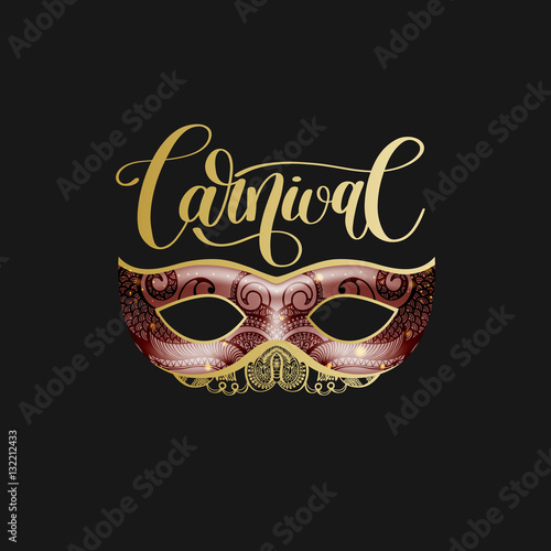 carnival lettering logo design with mask and hand written word