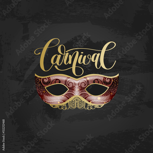 carnival lettering logo design with mask and hand written word