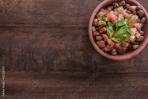 foul Modammas Fava Beans Top View with Negative Space