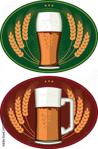 Decorative design with mug & glass of beer