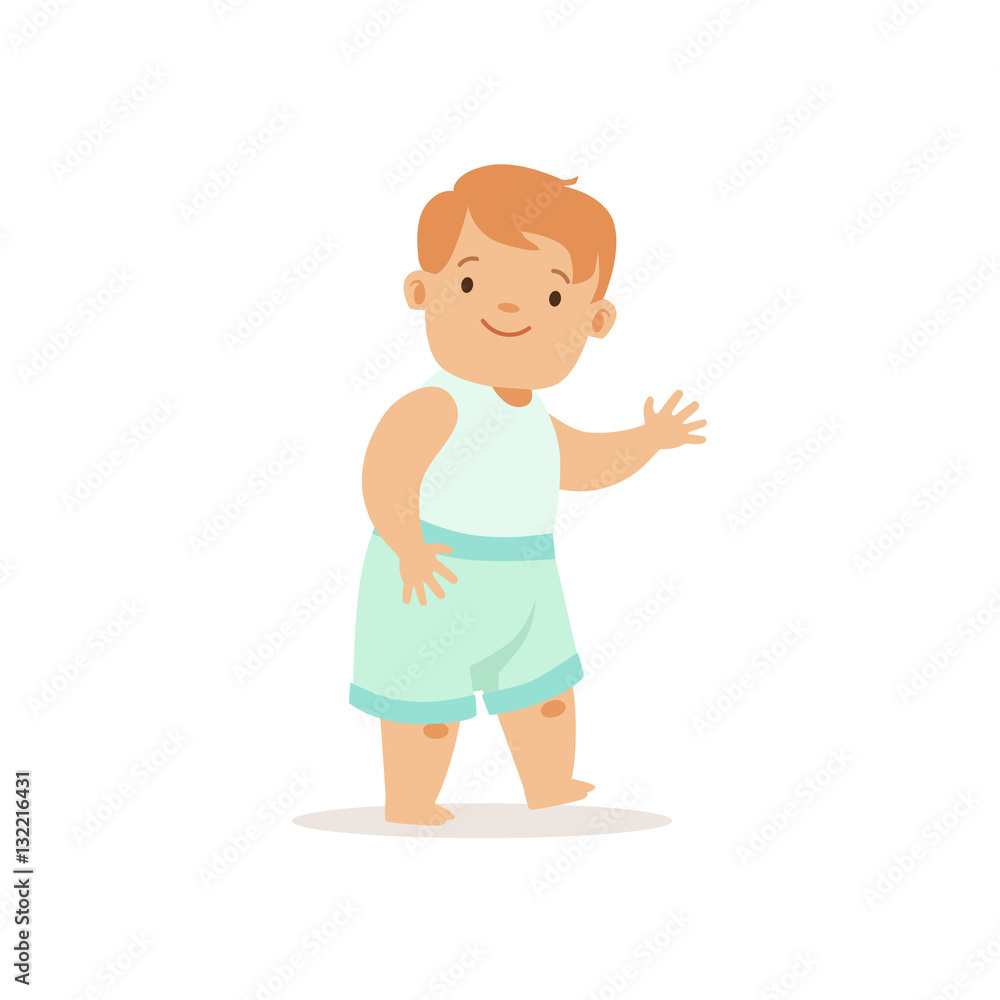 Redhead Boy Walking,, Adorable Smiling Baby Cartoon Character Every Day Situation
