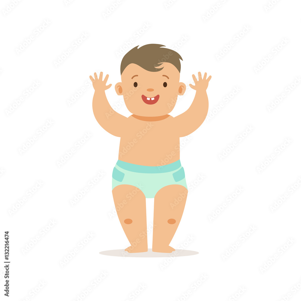 Boy Standing WIth Hands Up,, Adorable Smiling Baby Cartoon Character Every Day Situation Boy Standing WIth Hands Up,, Adorable Smiling Baby Cartoon Character Every Day Situation