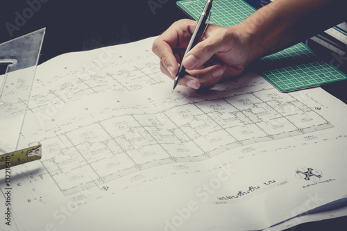 engineering diagram blueprint paper drafting project sketch photo