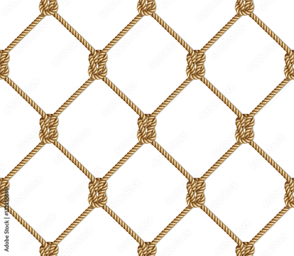 Vetor de Seamless pattern, background, yellow rope woven in the form  fishing net, isolated on white do Stock