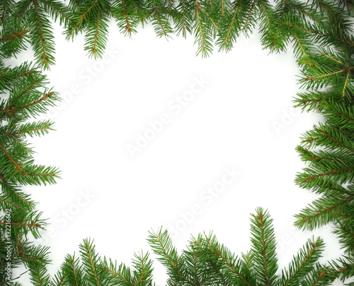 christmas decoration frame with fir branches and cones