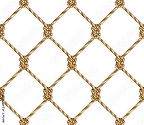 Seamless pattern, background, yellow rope woven in the form fishing net, isolated on white
