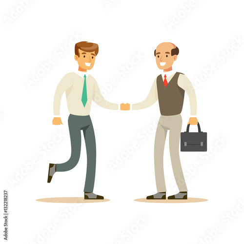 Colleagues Shaking Hands, Business Office Employee In Official Dress Code Clothing Busy At Work Smiling Cartoon Characters