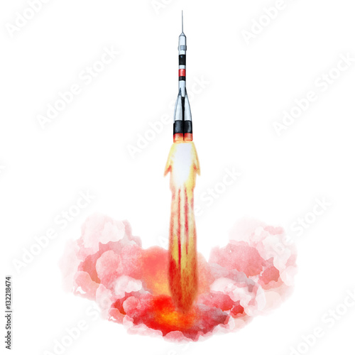 Watercolor rocket launch