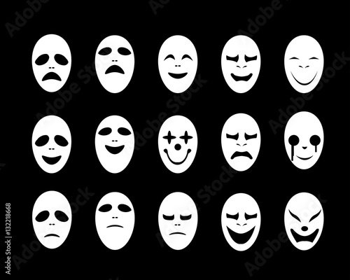 Set of White ghost face mask in flat style, vector