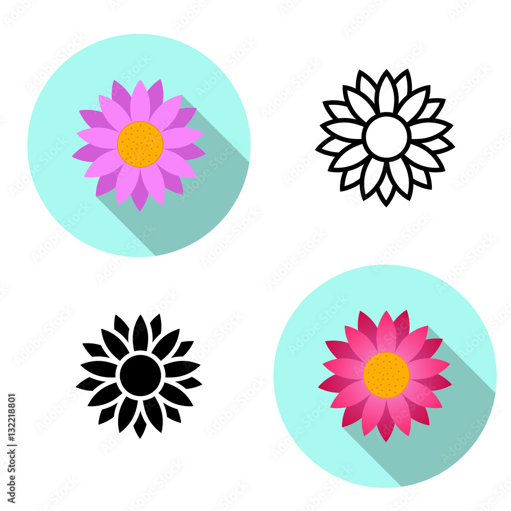 Set of Lotus flower icons in flat style, vector Set of Lotus flower icons in flat style, vector