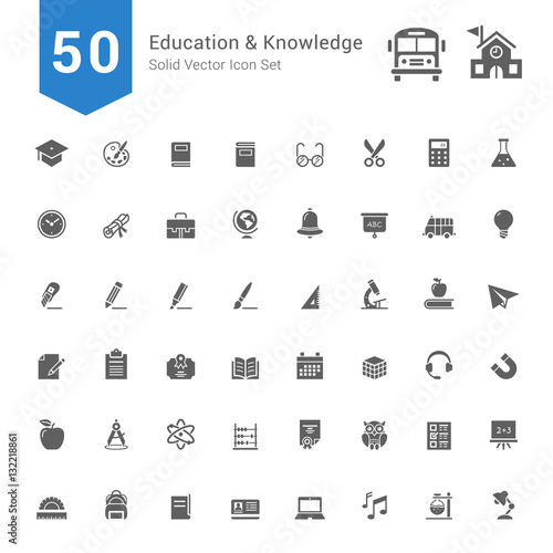 Education and Knowledge Icon Set. 50 Solid Vector Icons. © ctrlaplus