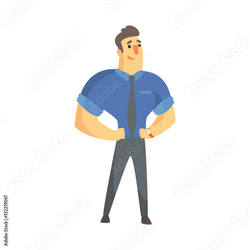 Content Successful Businessman Top Manager In A Short Sleeve Shirt, Office Job Situation Illustration