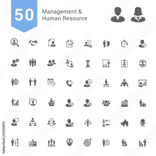 Management and Human Resource Icon Set. 50 Solid Vector Icons