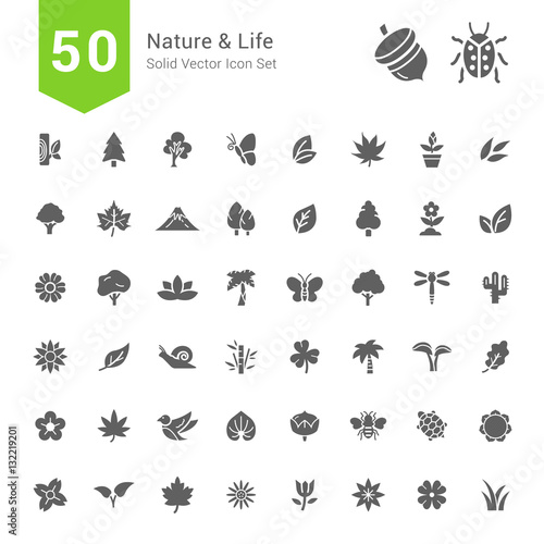 Nature and Life Icon Sets. 50 Solid Vector Icons.