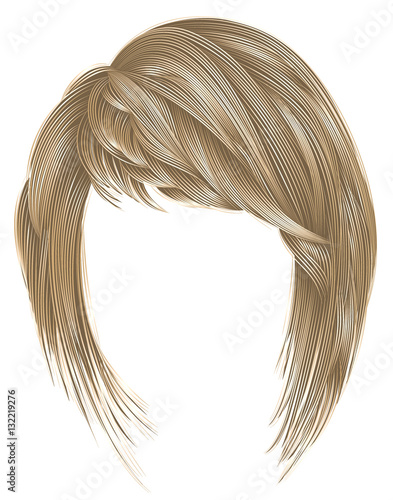 trendy woman hairs kare with fringe . light blond colors . medium length . beauty style . realistic 3d . 