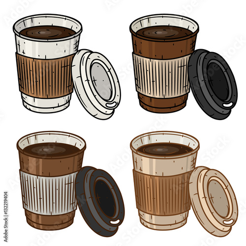 Set of paper coffee cup over white background. Cartoon coffee cup.