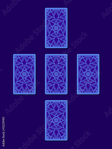Simple cross tarot spread. Tarot cards back side, vector