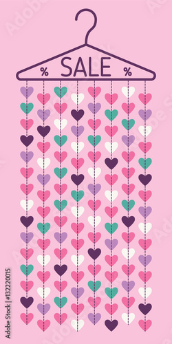 Hanger with hanging hearts. Sale discount banner