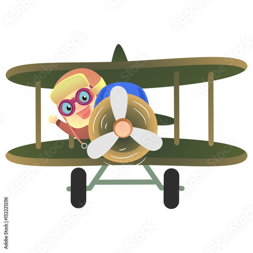 Vector Illustration of Baby Pilot Riding a Plane