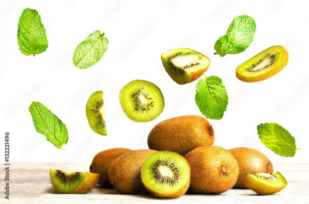 kiwi with flying slices kiwi with flying slices