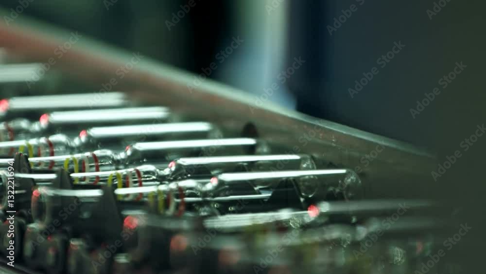 Glass products on the conveyor at the glass-blowing factory Glass products on the conveyor at the glass-blowing factory