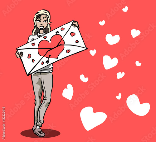 Meisje met grote valentijn kaart