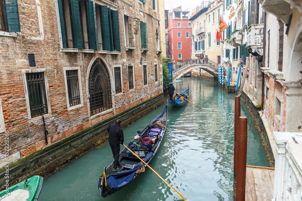 Famous Gondola boat on the canal at Venice.