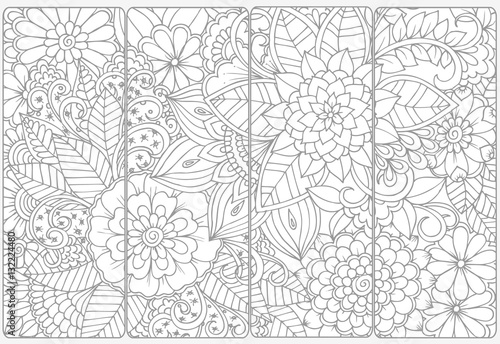 Set of four bookmarks .Floral doodling