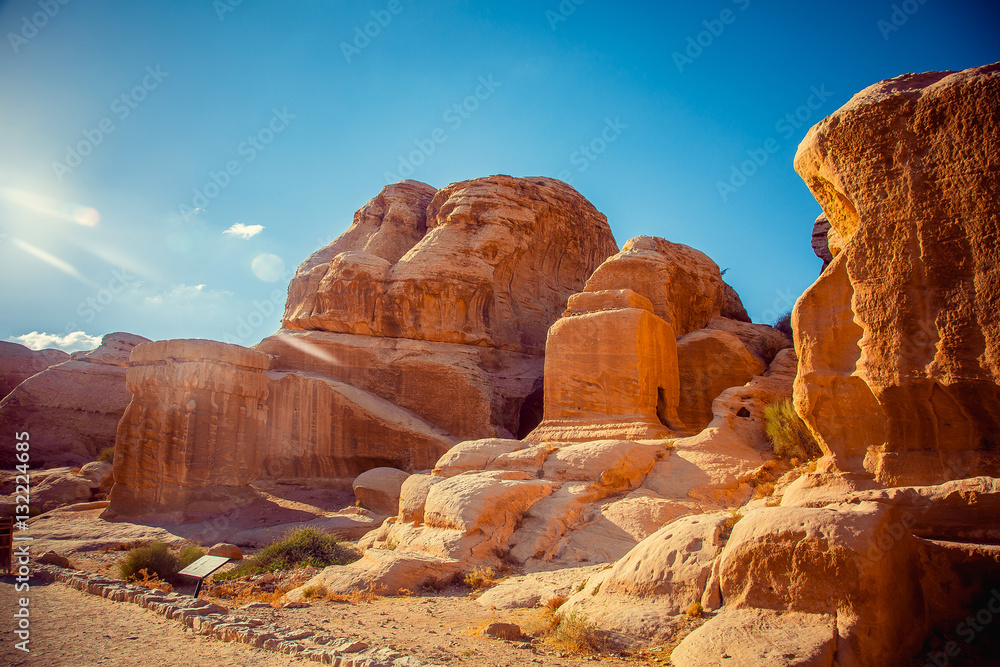 beautiful view of the mountains, with columns in Wadi Rum in Jordan beautiful view of the mountains, with columns in Wadi Rum in Jordan