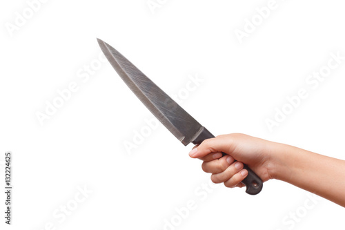 Knife in hand isolated on a white background 