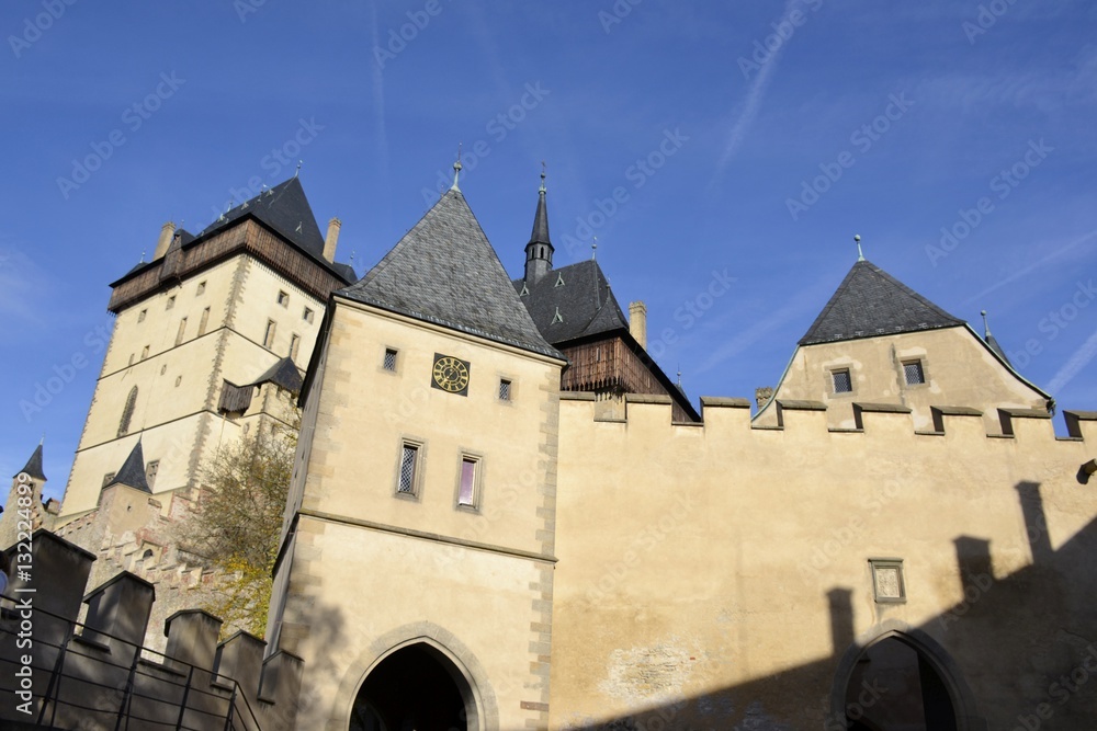 Architecture from Karlstejn castle and blue sky