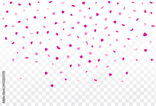 Pink hearts petals falling on white background for Valentine's Day