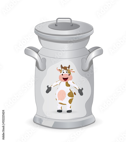 fresh milk in can container with cow picture