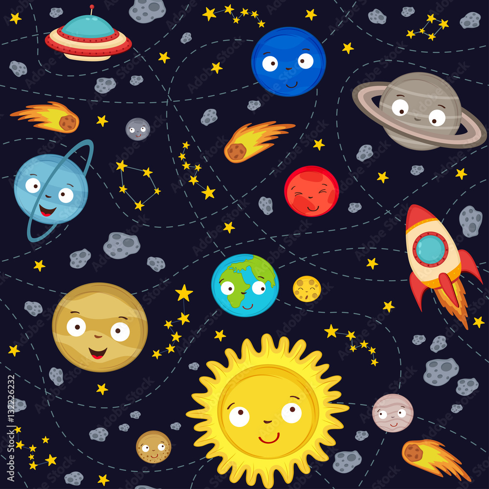 Naklejka premium seamless pattern cute solar system - vector illustration, eps 