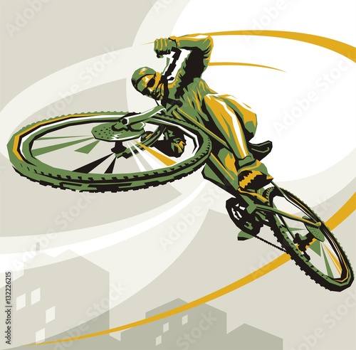 Bicycling poster. Biking illustration. Cycling logo. MTN, biker.