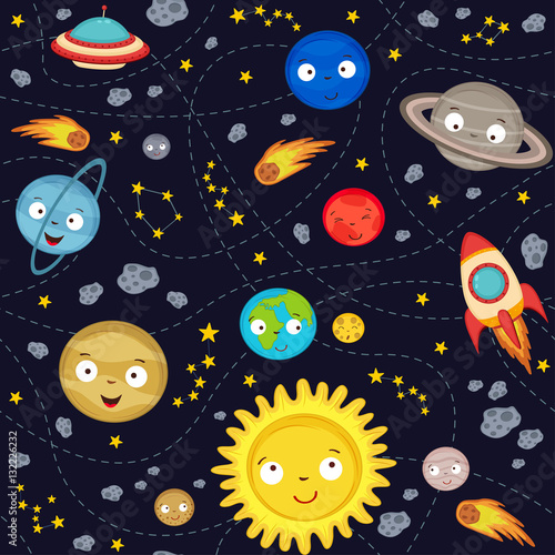 seamless pattern cute solar system - vector illustration, eps
