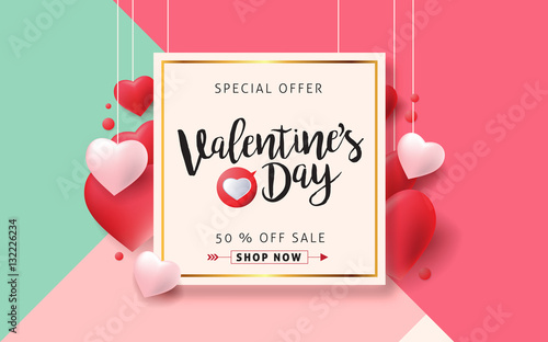Valentines day sale background with Heart Shaped Balloons. Vector illustration.Wallpaper.flyers, invitation, posters, brochure, banners.
