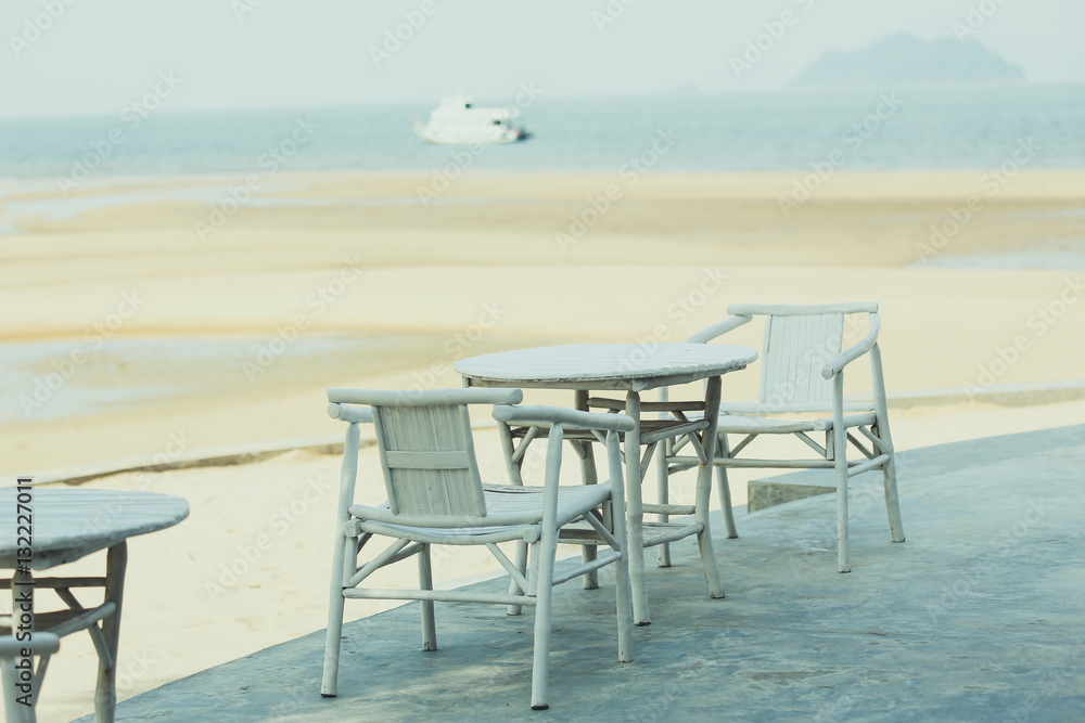 Set of Table and chair close the beautiful beach.
