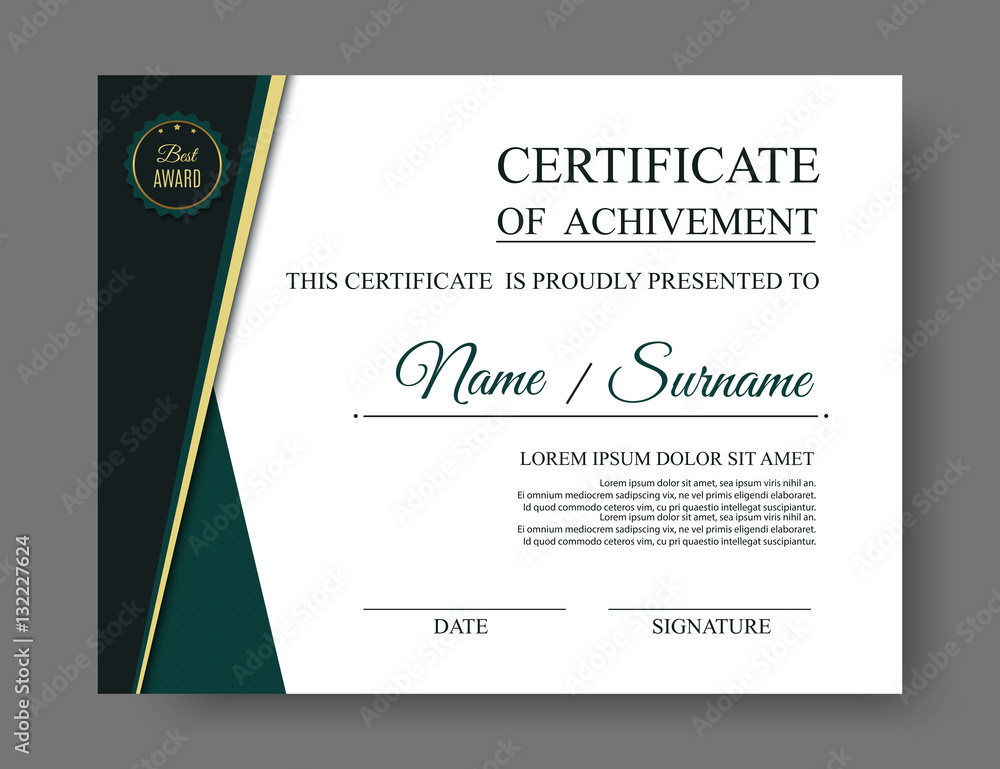Obraz premium Luxury certificate of achivement with award badge. Vector, eps10