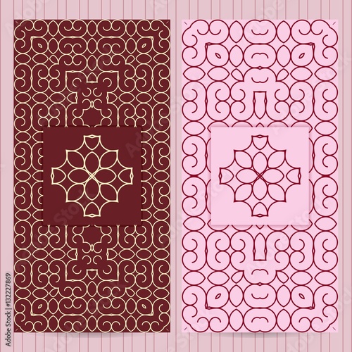 Set of cards 4x8 inch size. Collection of business templates, abstract geometric patterns in islamic, eastern, ornate style with logo element. photo