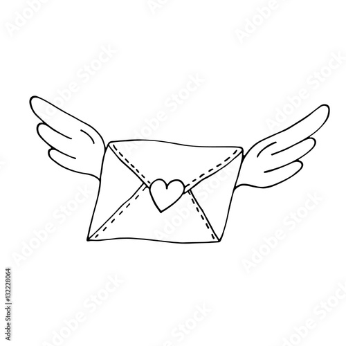 Flying envelope with wings and heart