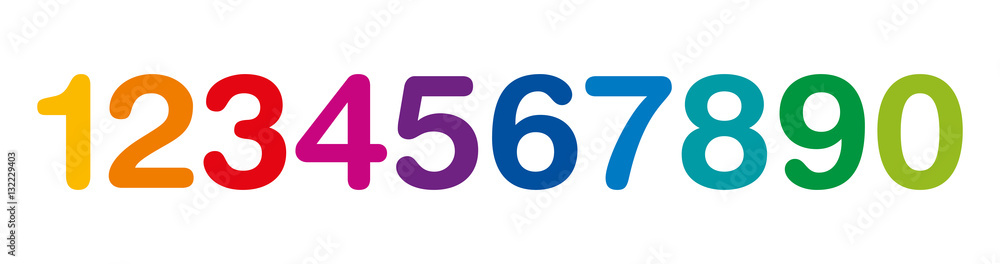 Rainbow colored numbers in a row. The ten numbers from one to zero. Isolated illustration on white background. Vector. Rainbow colored numbers in a row. The ten numbers from one to zero. Isolated illustration on white background. Vector.