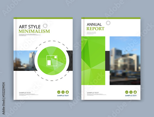 Abstract a4 brochure cover design. Text frame surface. Urban city view font. Title sheet model. Creative vector front page. Brand logo. Ad banner texture. Green round, square figure icon. Flyer
