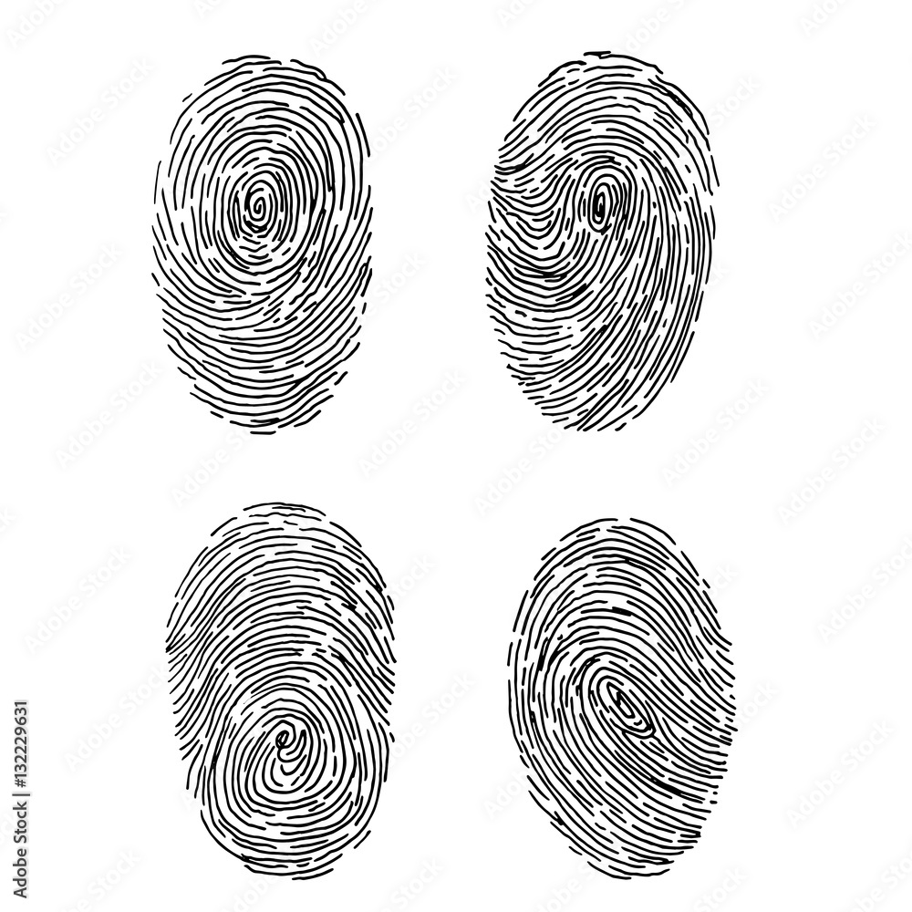 Vector fingerprint sketch set. Hand drawn outline human finger print Stock Vector | Adobe Stock