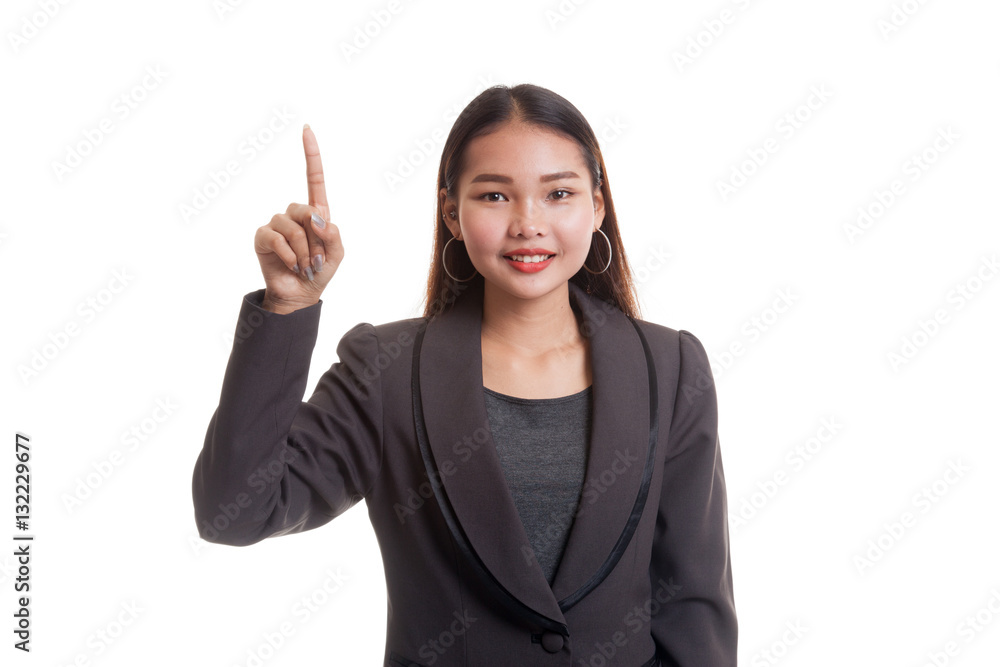 Asian business woman touching the screen with her finger. Asian business woman touching the screen with her finger.
