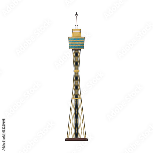 Sydney Tower icon in cartoon style isolated on white background. Australia symbol stock vector illustration.