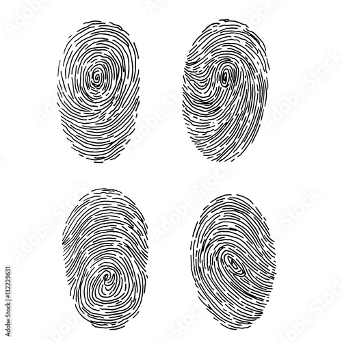 Vector fingerprint sketch set. Hand drawn outline illustration with human finger print